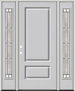 3/4 Panel Fiberglass Prehung Door Unit with Sidelites #67