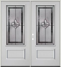 Fleur-de-lis 3/4 Lite Fiberglass Prehung Double Door Unit #48