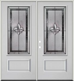 Fleur-de-lis 3/4 Lite Fiberglass Prehung Double Door Unit #48