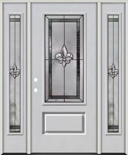 Fleur-de-lis 3/4 Lite Fiberglass Prehung Door Unit with Sidelites #48