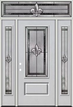 Fleur-de-lis 3/4 Lite Fiberglass Prehung Door Unit with Transom #48