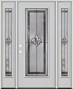 Fleur-de-lis Full Lite Fiberglass Prehung Door Unit with Sidelites #84