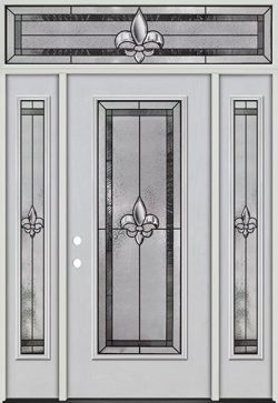 Fleur-de-lis Full Lite Fiberglass Prehung Door Unit with Transom #84