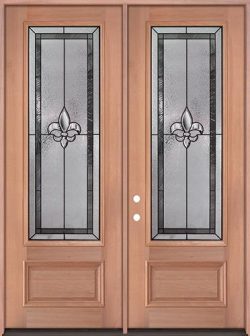 Fleur-de-lis 8'0" Tall 3/4 Lite Mahogany Wood Double Door Unit #84