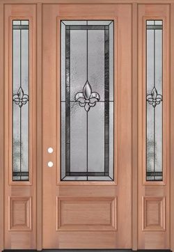 Fleur-de-lis 8'0" Tall 3/4 Lite Mahogany Wood Door Unit with Sidelites #84