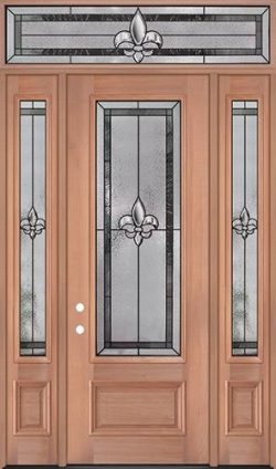 Fleur-de-lis 8'0" Tall 3/4 Lite Mahogany Wood Door Unit with Transom #84