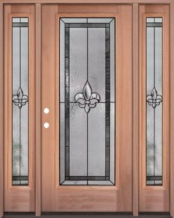 Fleur-de-lis Full Lite Mahogany Wood Door Unit with Sidelites #84