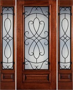 Hamilton 3/4 Lite Grille Mahogany Prehung Door Unit with Sidelites #7454