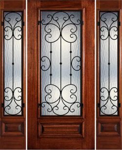 Hamilton 3/4 Lite Grille Mahogany Prehung Door Unit with Sidelites #7463