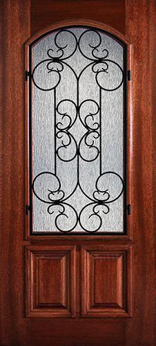 Hamilton 2/3 Arch Lite Grille Mahogany Wood Door Slab #7483