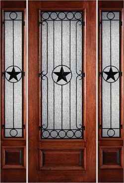 Hamilton Star 8'0" Tall 3/4 Lite Grille Mahogany Prehung Door Unit with Sidelites #7494