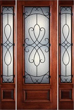 Hamilton 8'0" Tall 3/4 Lite Grille Mahogany Prehung Door Unit with Sidelites #7503