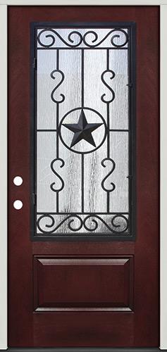 Pre-finished Mahogany Fiberglass Prehung Door Unit with Star Iron Grille #75