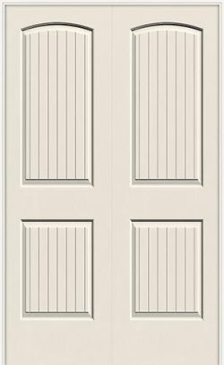 6'8" 2-Panel Arch V-Groove Smooth Molded Interior Prehung Double Door Unit