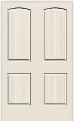 6'8" 2-Panel Arch V-Groove Smooth Molded Interior Prehung Double Door Unit