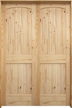 5'0": 6'8" Tall 2-Panel Arch V-Groove Knotty Pine Interior Prehung Double Wood Door Unit