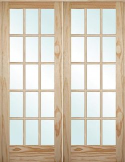 5'0": 6'8" Tall 15-Lite Pine Interior Prehung Double Wood Door Unit