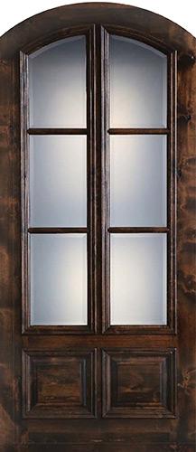 Preston 42" x 8'0" 6-Lite Low-E 2-Panel Wide Mullion Arch Top Knotty Alder Wood Door Slab
