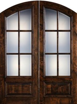 Preston 8'0" Tall 6-Lite Low-E Knotty Alder Arch Top Prehung Double Wood Door Unit