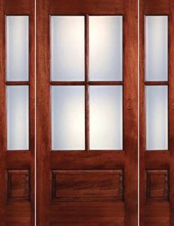 Preston 4-Lite Low-E 1-Panel Mahogany Prehung Wood Door Unit with Sidelites