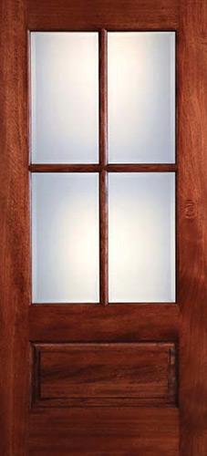 Preston 4-Lite Low-E 1-Panel Mahogany Wood Door Slab