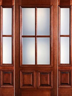 Preston 4-Lite Low-E 2-Panel Raised Mahogany Prehung Wood Door Unit with Sidelites