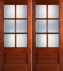 Preston 6-Lite Low-E 1-Panel Mahogany Prehung Wood Double Door Unit