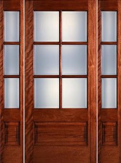 Preston 6-Lite Low-E 1-Panel Mahogany Prehung Wood Door Unit with Sidelites