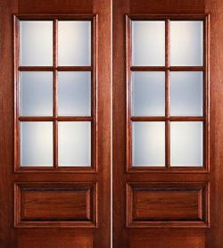 Preston 6-Lite Low-E 1-Panel Raised Mahogany Prehung Wood Double Door Unit