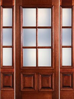 Preston 6-Lite Low-E 2-Panel Raised Mahogany Prehung Wood Door Unit with Sidelites