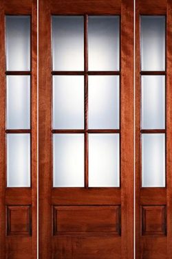 Preston 8'0" Tall 6-Lite Low-E 1-Panel Mahogany Prehung Wood Door Unit with Sidelites