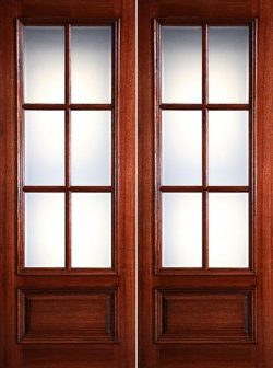 Preston 8'0" Tall 6-Lite Low-E 1-Panel Raised Mahogany Prehung Wood Double Door Unit