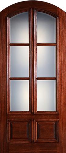 Preston 42" x 8'0" 6-Lite Low-E 2-Panel Raised Wide Mullion Arch Top Mahogany Wood Door Slab