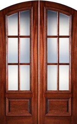 Preston 8'0" Tall 6-Lite Low-E Mahogany Arch Top Prehung Double Wood Door Unit