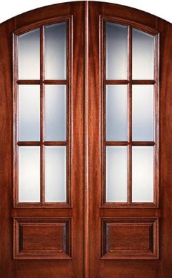 Preston 8'0" Tall 6-Lite Low-E Mahogany Arch Top Prehung Double Wood Door Unit