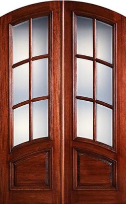 Preston 8'0" Tall 6-Lite Curved Low-E Mahogany Arch Top Prehung Double Wood Door Unit