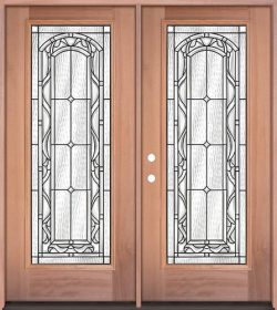 Full Lite Mahogany Wood Double Door Unit #292