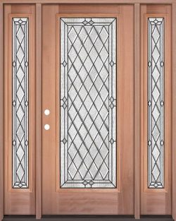 Diamond Full Lite Mahogany Wood Door Unit with Sidelites #294