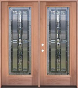 Full Lite Mahogany Wood Double Door Unit #297