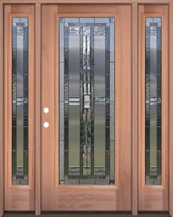 Full Lite Mahogany Wood Door Unit with Sidelites #297