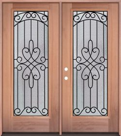 Full Lite Mahogany Wood Double Door Unit #299