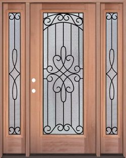 Full Lite Mahogany Wood Door Unit with Sidelites #299