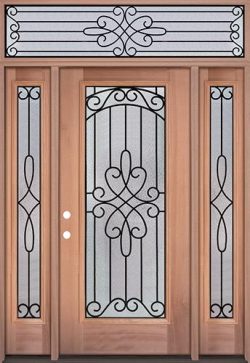 Full Lite Mahogany Wood Door Unit with Transom #299