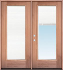 Full Mini-blind Mahogany Wood Double Door Unit