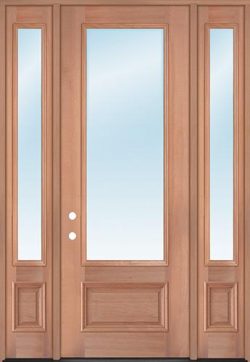 8'0" Tall 3/4 Lite Clear Mahogany Wood Door Unit with Sidelites