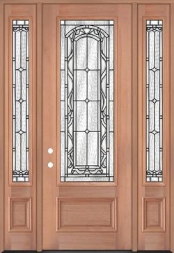 8'0" Tall 3/4 Lite Mahogany Wood Door Unit with Sidelites #292