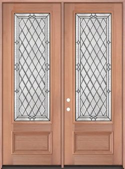 8'0" Tall Diamond 3/4 Lite Mahogany Wood Double Door Unit #294