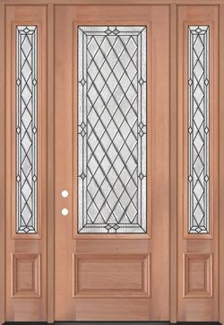 8'0" Tall Diamond 3/4 Lite Mahogany Wood Door Unit with Sidelites #294