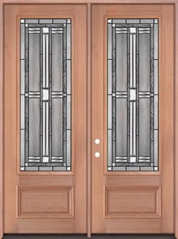 8'0" Tall 3/4 Lite Mahogany Wood Double Door Unit #297