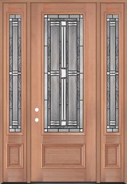 8'0" Tall 3/4 Lite Mahogany Wood Door Unit with Sidelites #297